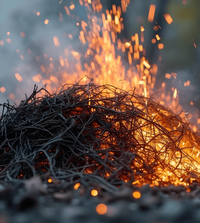 Steel fibers burning with sparks
